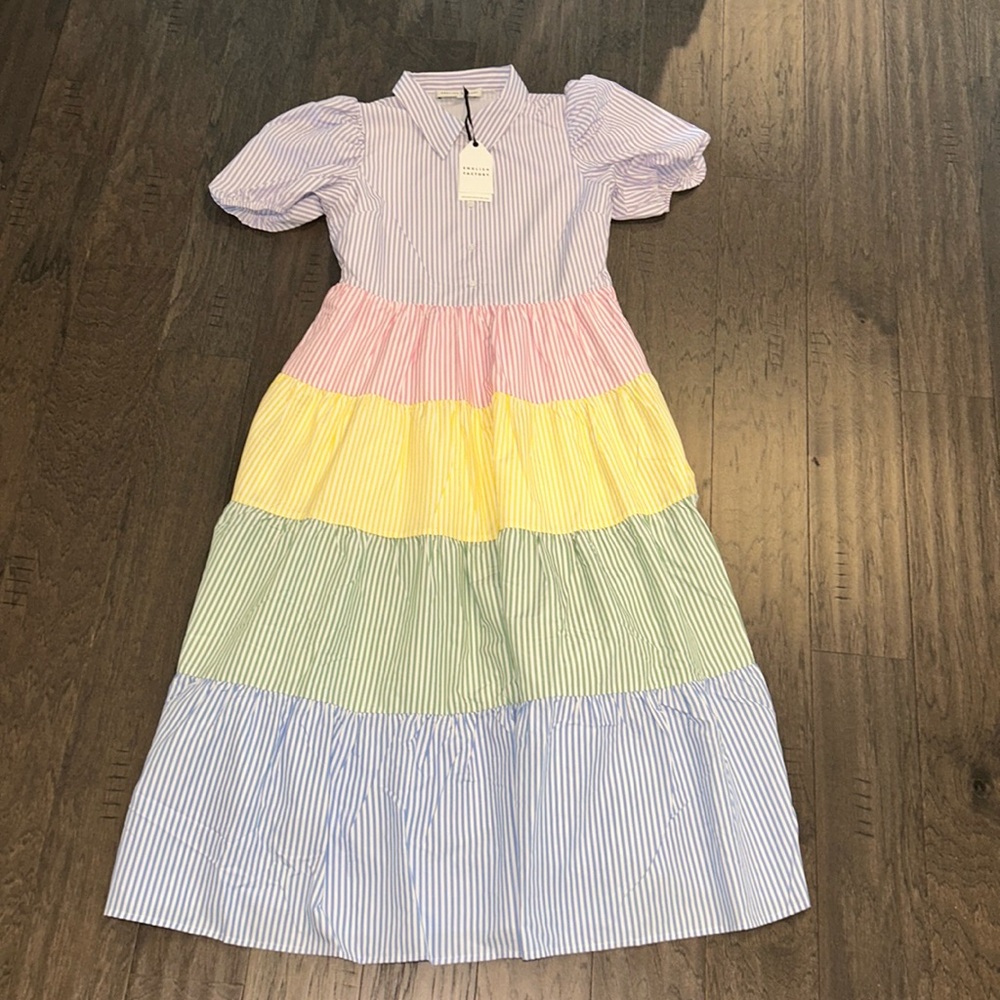 English Factory Multi Colored Stripe Maxi Dress, size small NWT!